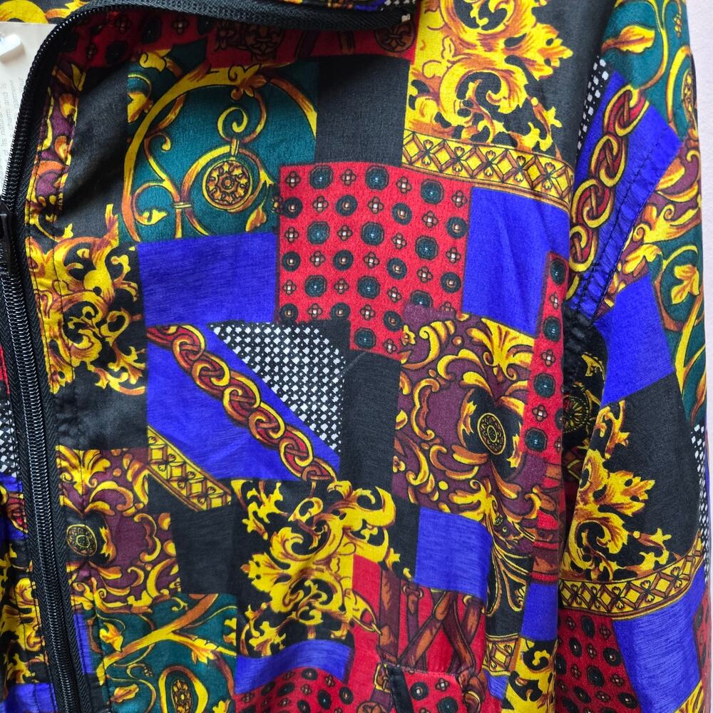 Kiku Washed Silk Jacket Deadstock NWT Womens Medium 80s Patchwork Print